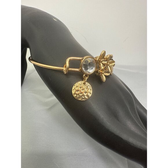 Gold-Tone Charm Bangle Bracelet With Crystal & Floral Accents - Picture 3 of 4
